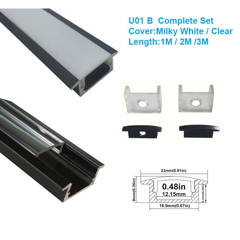 Black LED Profile U01 9x23mm U-Shape LED Aluminum Channel System