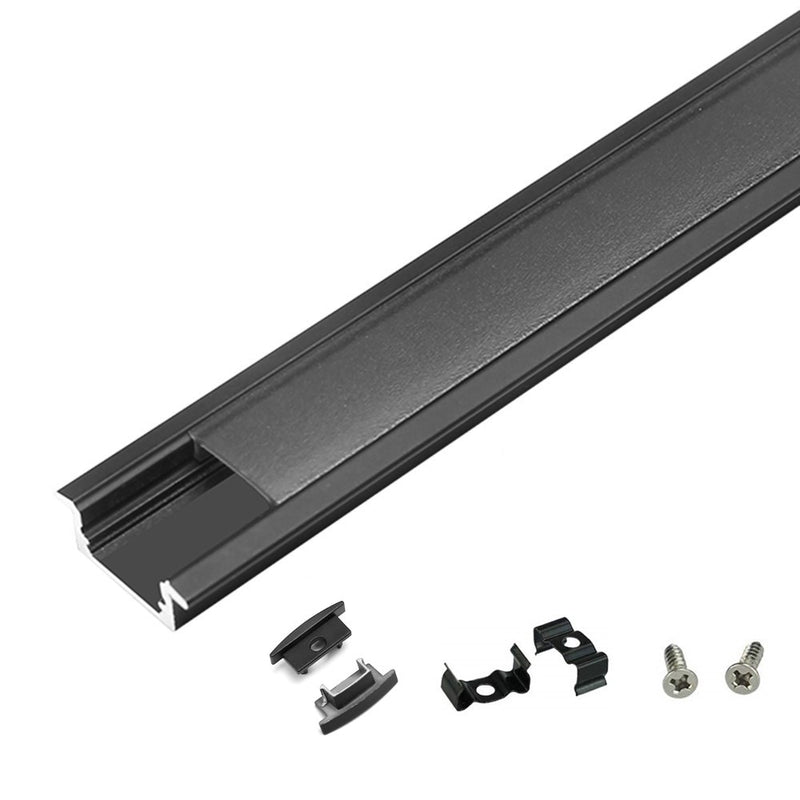 U01 All Black LED Channel System w/ Smoke Clear Black Diffuser Lens Black Aluminum Extrusion