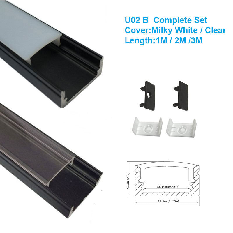 5Pack of 50cm (20'') LED Profile U02 9x17mm U-Shap LED Aluminum Channel System Fit for 12mm Wide LED Strips