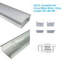 Silver U03 Profile 10x30mm U-Shape LED Aluminum Channel System Aluminum Profile