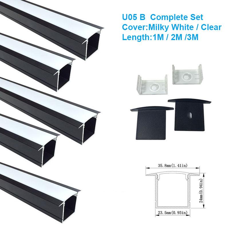 Black Aluminum Extrusion U05 36x24mm U-Shape LED Aluminum Channel System for LED Strip Installation