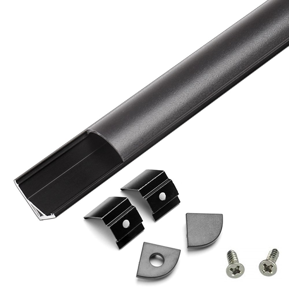 V02 All Black V-Shape Corner Aluminum Profile Arched Smoke Black Diffuser Black Aluminum Extrusion