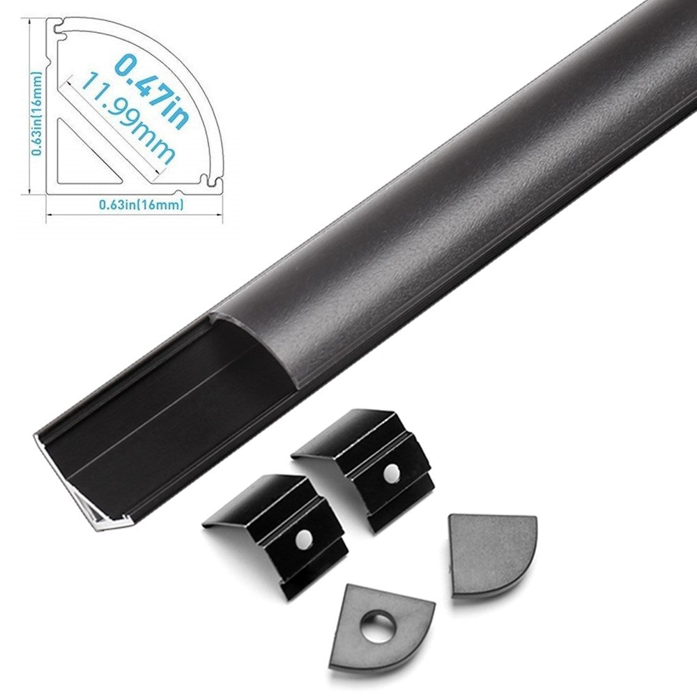 V02 All Black V-Shape Corner Aluminum Profile Arched Smoke Black Diffuser Black Aluminum Extrusion