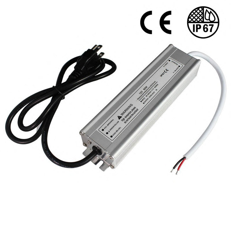 Waterproof IP67 LED Power Supply 110V AC to 12V DC Driver Transformer 3-Prong Plug 3.3 Feet Cable