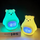 White Bear Clock and LED Night Light Rechargeable RGB Color Nursery Lamp Remote Controlled for Baby Girls Boys