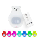 White Bear Clock and LED Night Light Rechargeable RGB Color Nursery Lamp Remote Controlled for Baby Girls Boys