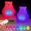 White Bear Clock and LED Night Light Rechargeable RGB Color Nursery Lamp Remote Controlled for Baby Girls Boys