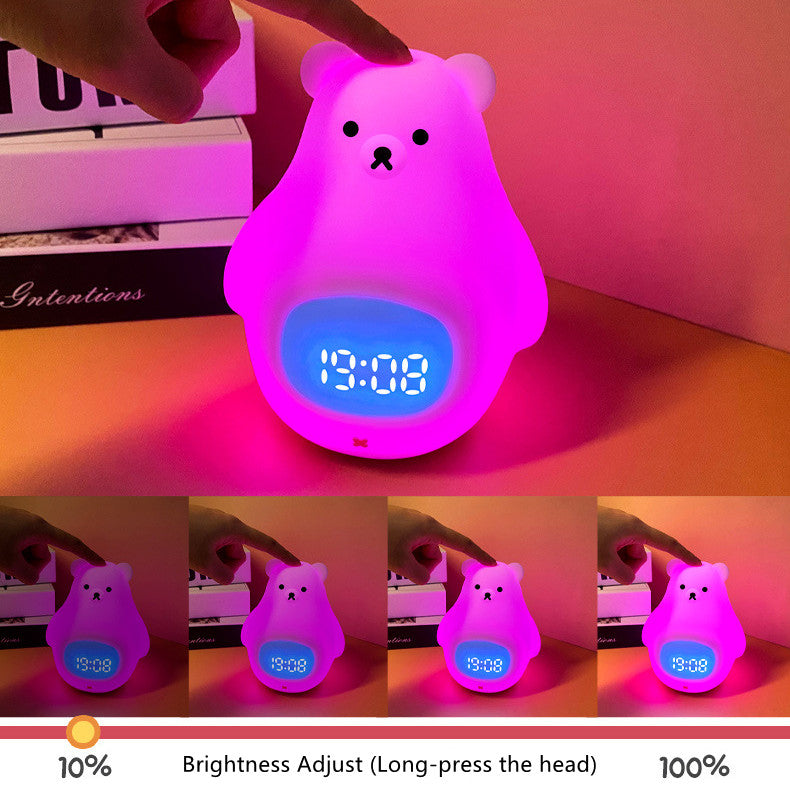 White Bear Clock and LED Night Light Rechargeable RGB Color Nursery Lamp Remote Controlled for Baby Girls Boys