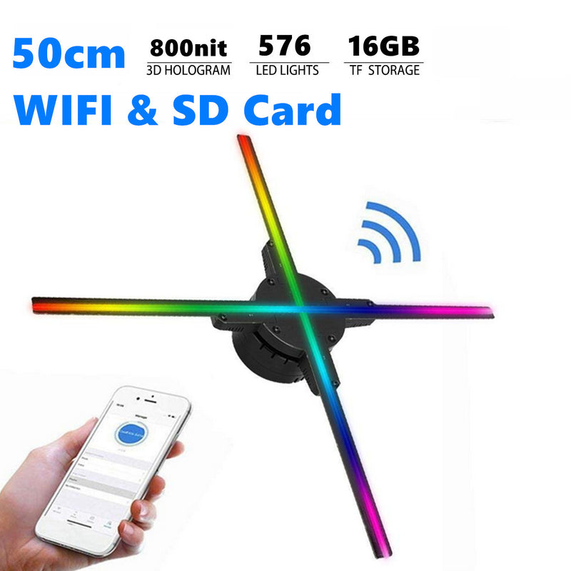 Free Shipping 50cm 3D Hologram LED Fan with 576pcs LEDs 800nits WiFi App Control